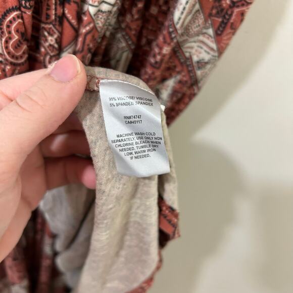 Natural Reflections Womens Large Red Bandana Faux Wrap Maxi Dress Boho Western - Picture 6 of 7